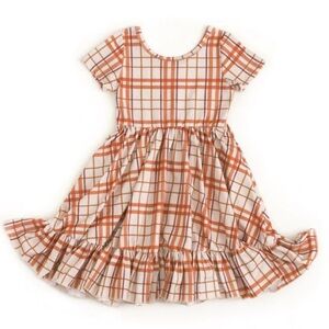 Plaid Casual Kids Dress - Orange and White